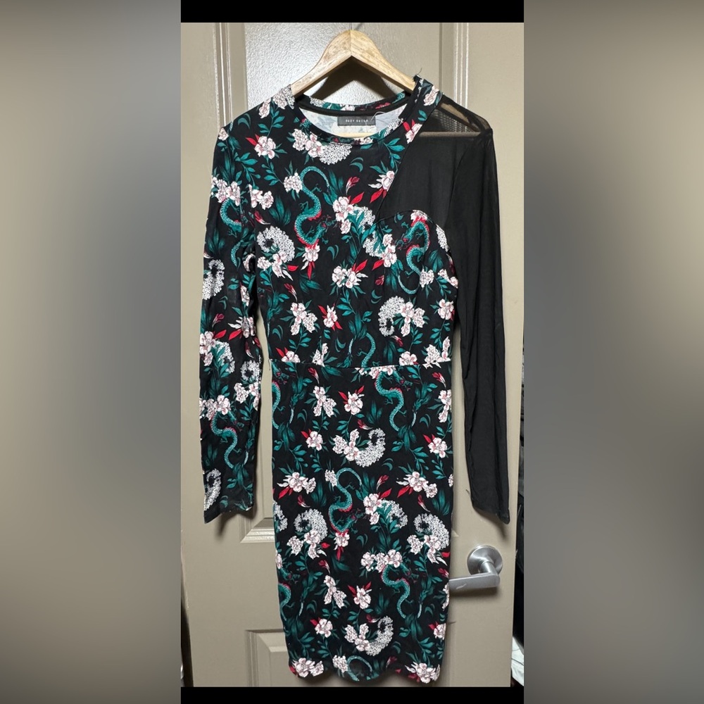 Floral Dragon Print Long Sleeve Dress